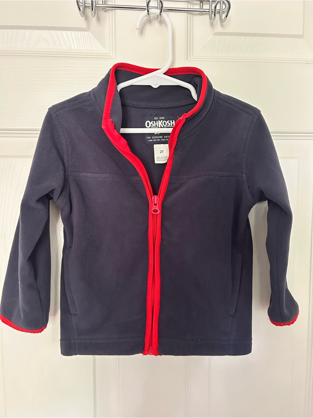 Toddler Boys, OshKosh B'gosh, Navy Blue Zip Up Jacket with Red Trim, 2T